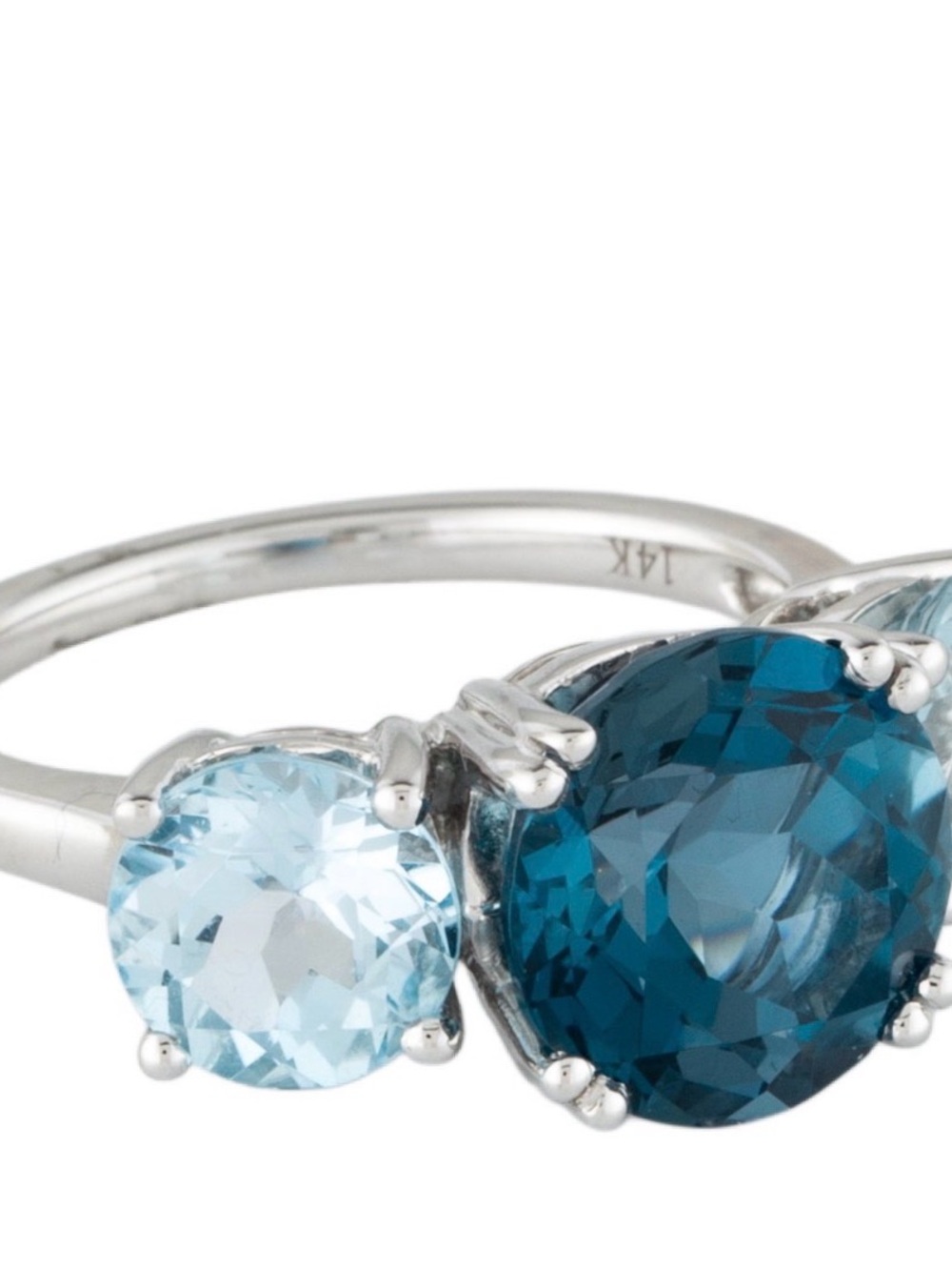 14K White Gold Blue Topaz Three-Stone Ring